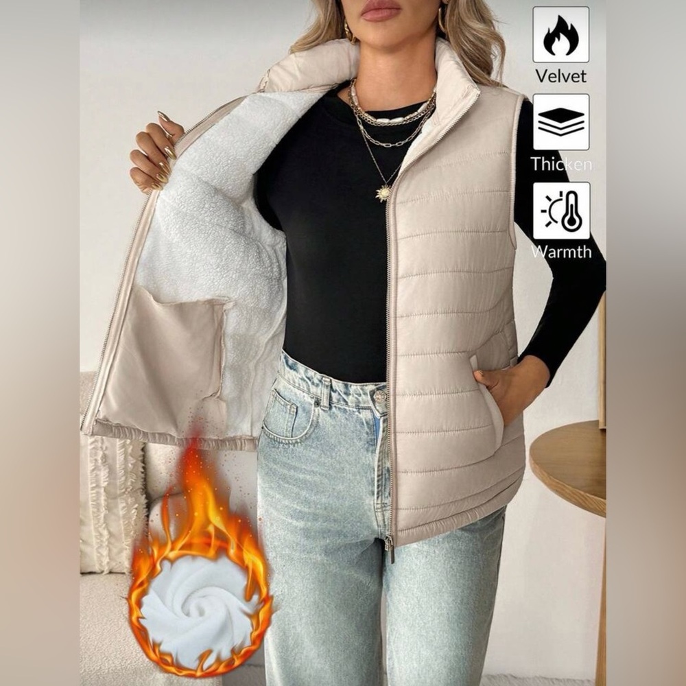 Women's Cream Thermal Lined Puffer Vest